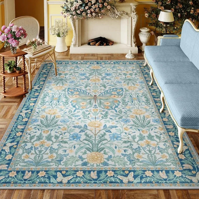Floral Butterfly Bedroom Rug - handmade