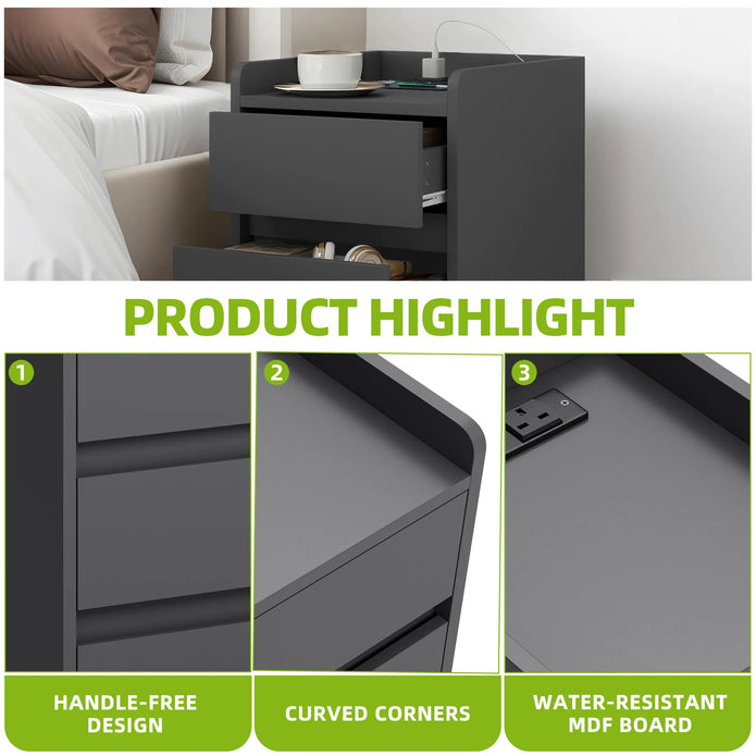 Grey Nightstand with Power Station - handmade