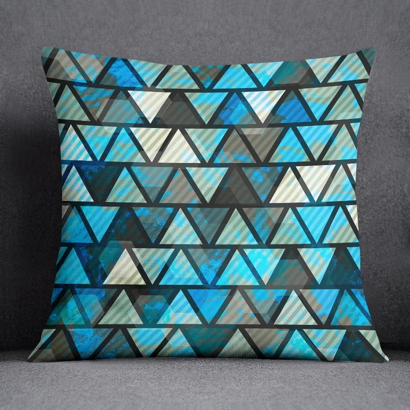 Blue Geometric Cushion Cover - handmade