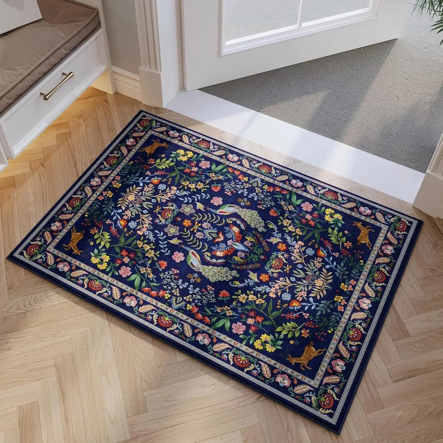 Floral Machine Washable Rug - handmade