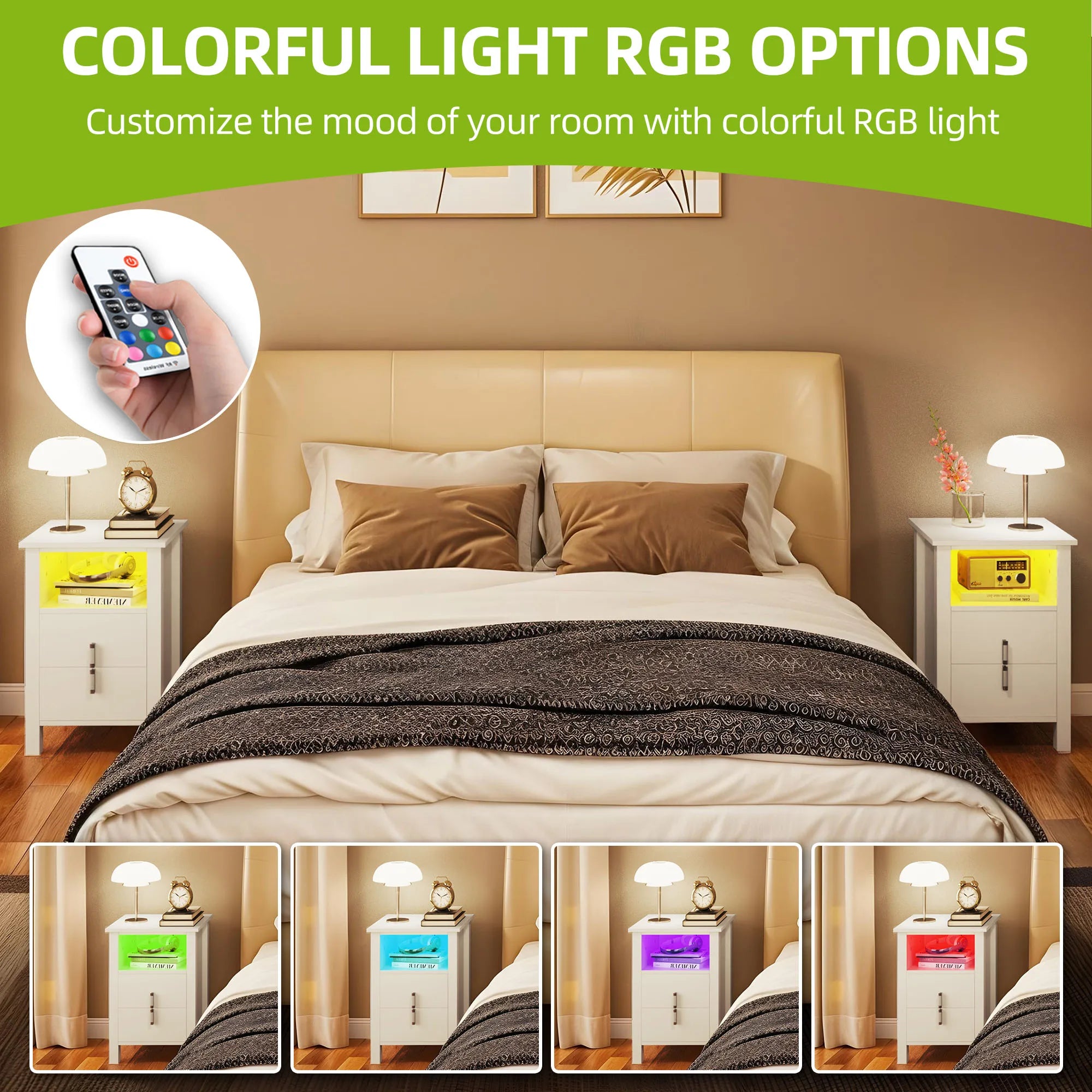 LED White Bedside Table Set - handmade