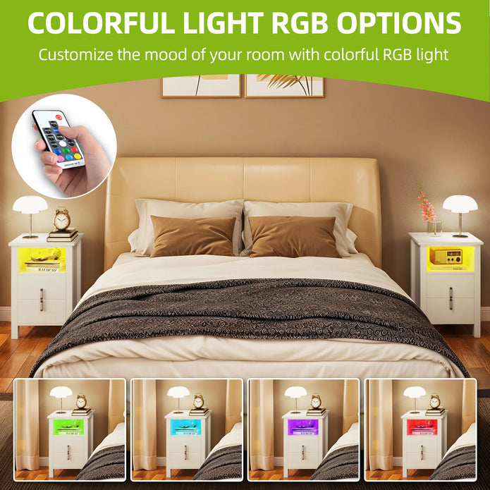 LED White Bedside Table Set - handmade