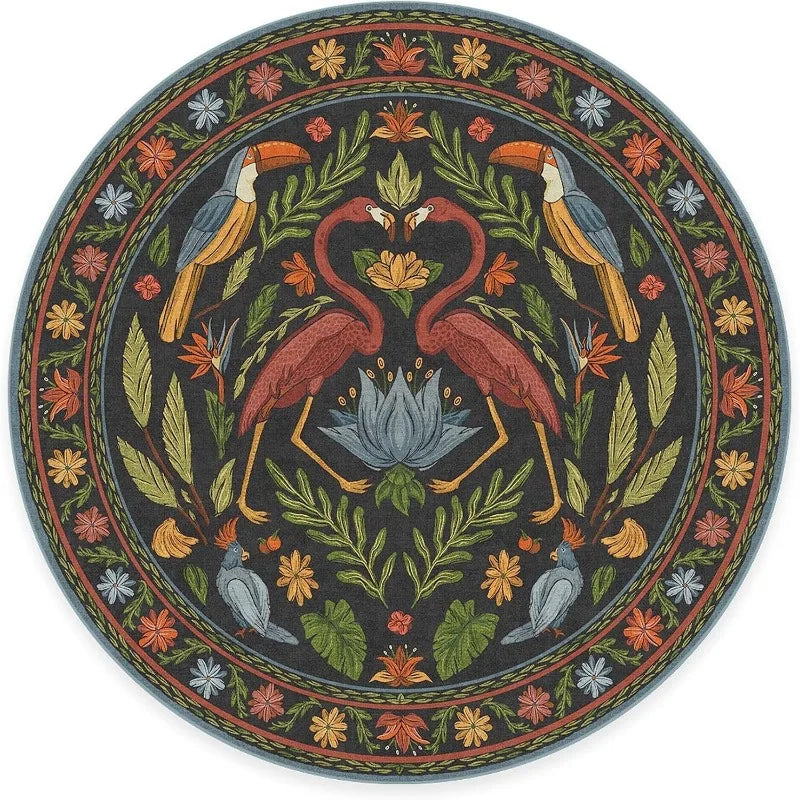 Jungle Print Round Rug - handmade