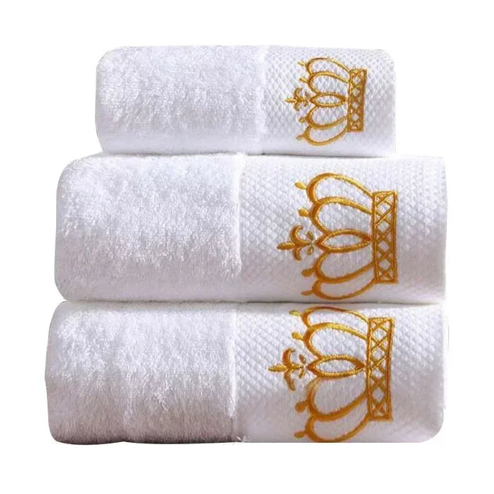 Luxury White Embroidered Crown Towel - handmade