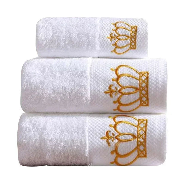 Luxury White Embroidered Crown Towel - handmade