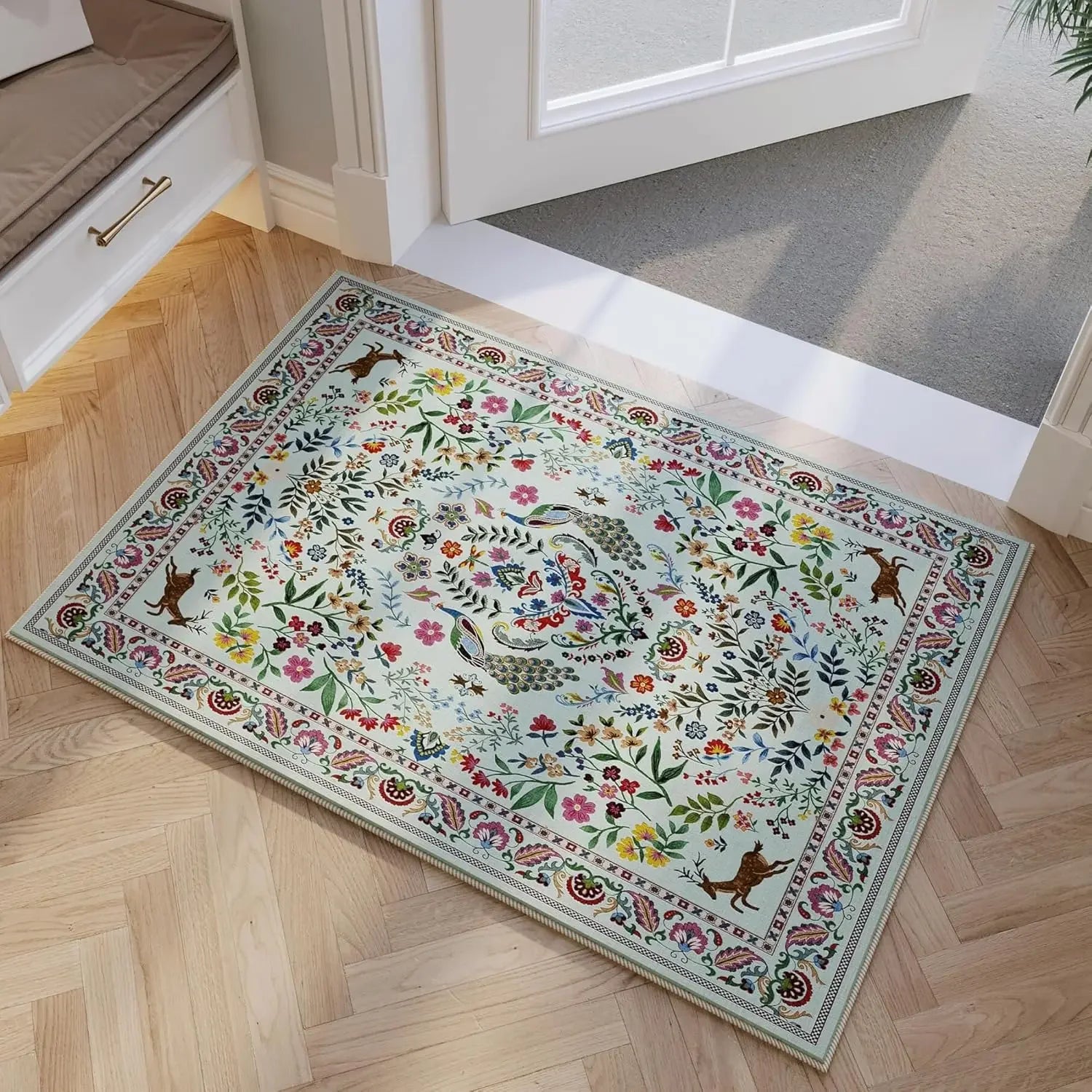 Floral Machine Washable Rug - handmade