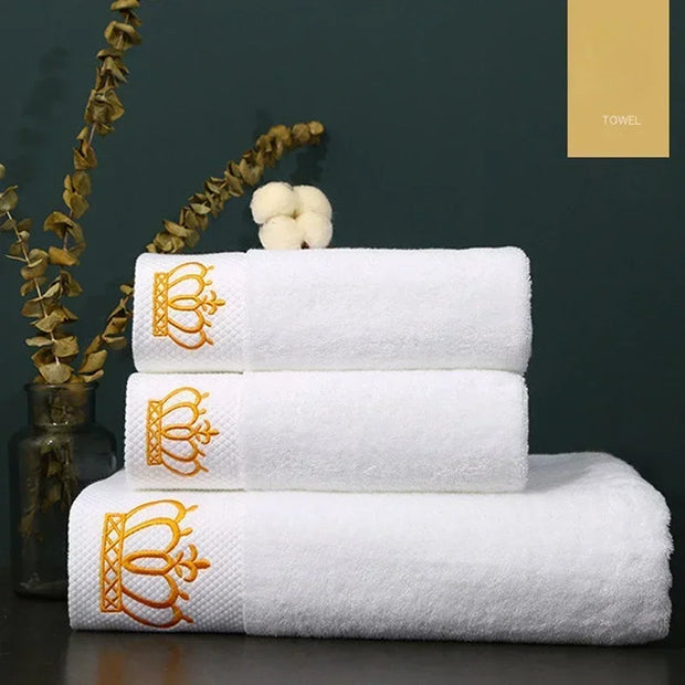 Luxury White Embroidered Crown Towel - handmade
