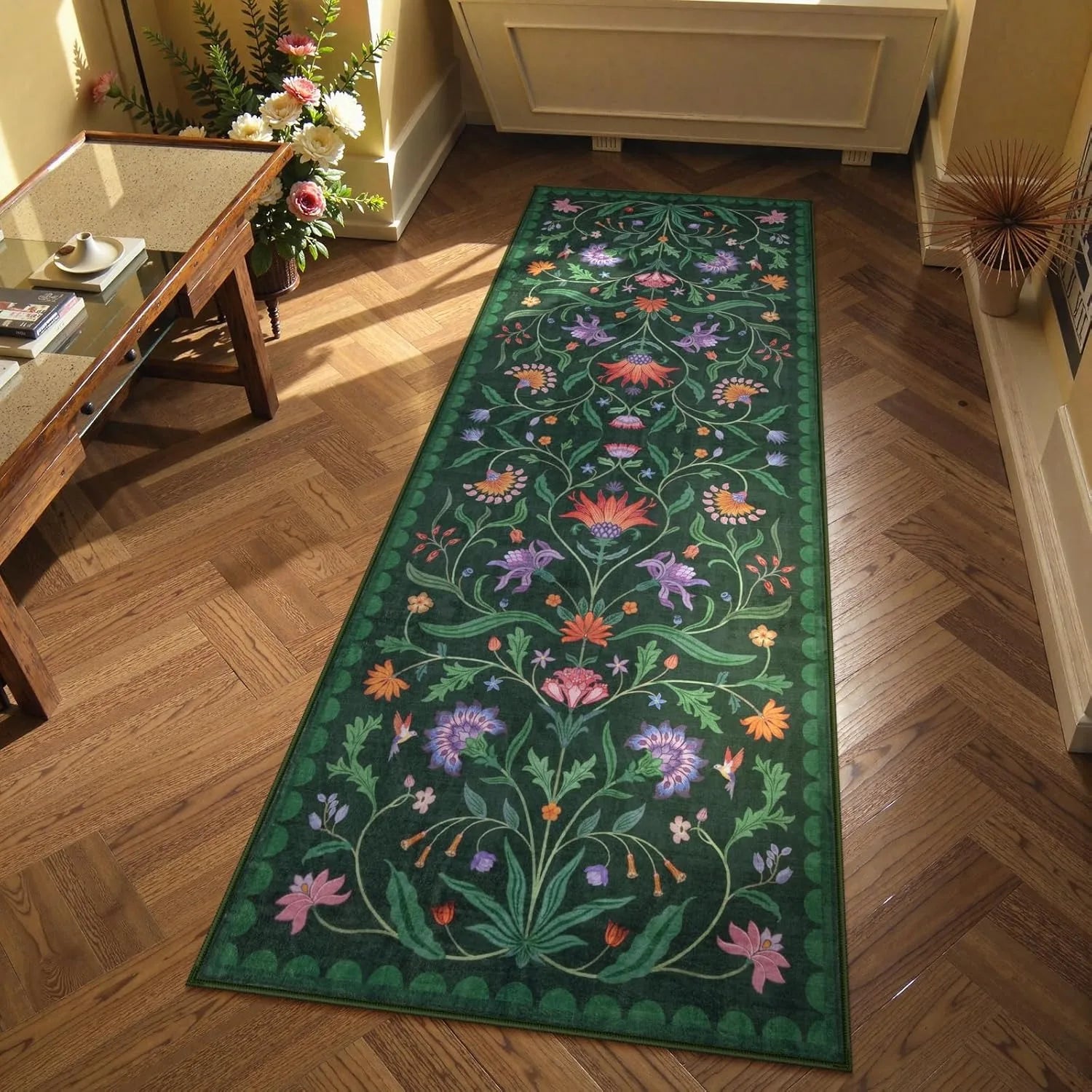 Bohemian Floral Hallway Runner Rug - handmade