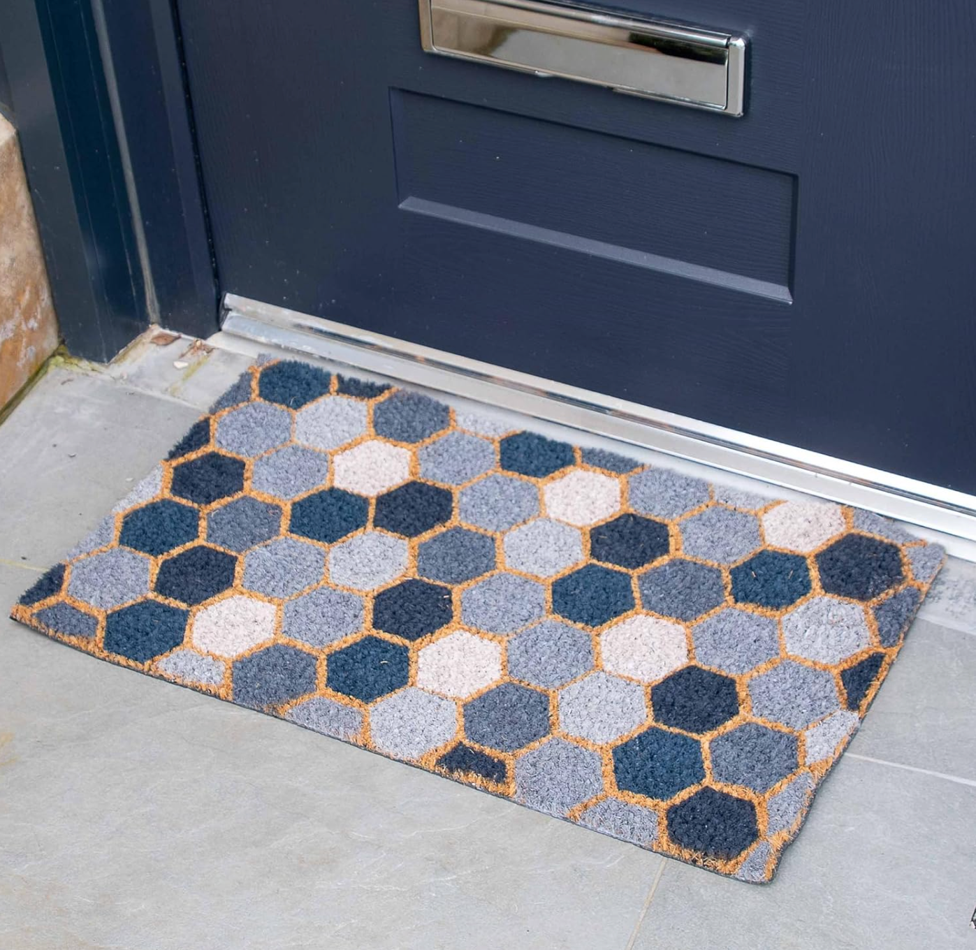 Premium Coir Doormat - Geo Design,  Non-Slip PVC Backing 43x73 cm