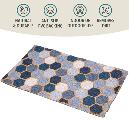 Premium Coir Doormat - Geo Design,  Non-Slip PVC Backing 43x73 cm