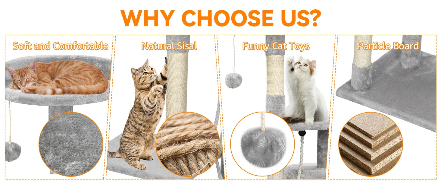 Passerscat Cat Tree Cat Tower With Toy For Indoor Cats Multi-Level With Scratching Posts Cat House Cozy Condo Padded Top Perches - handmade