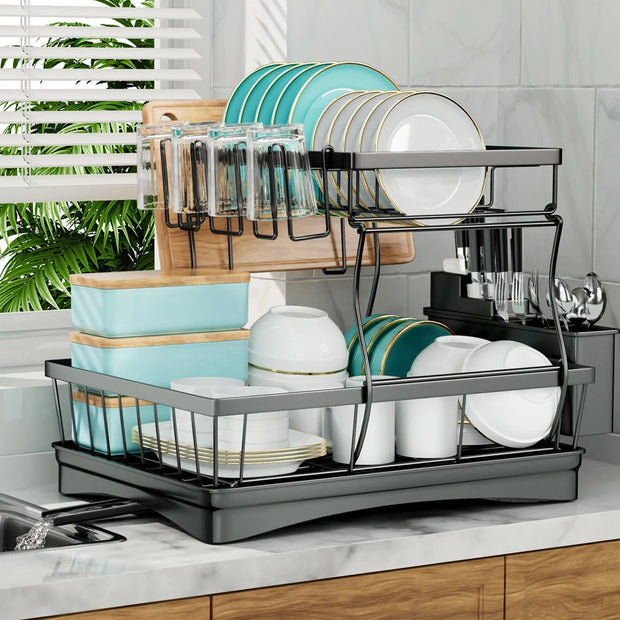 Large 2-Tier Dish Drying Rack - handmade