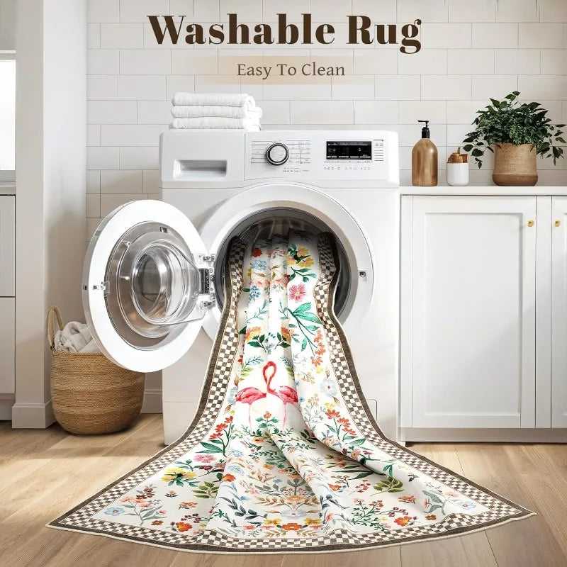 Floral Plaid Large Area Rug - handmade