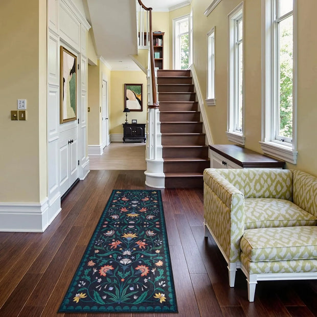 Bohemian Floral Hallway Runner Rug - handmade