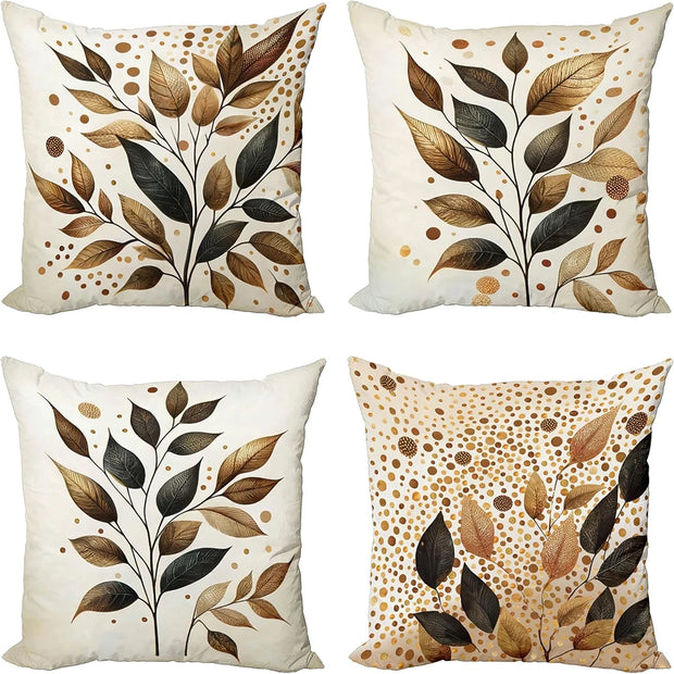 Golden - Brown Leaf Shadows, Autumn - themed PillowcasesBedroom Sofa Decorative Cushion Cover with Zipper Pillowcase