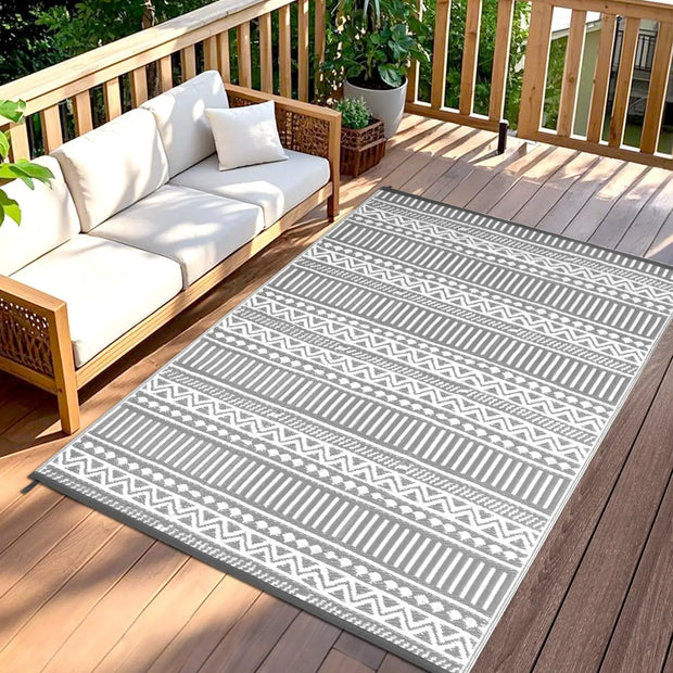 VIKAMA Outdoor Rugs for Patios Waterproof Grey Garden Rug,Washable Garden Mat Carpet for Balcony Camping Deck Picnic Backyard