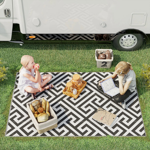 Outsunny 121 x 182 cm(4x6ft) Outdoor Rug Reversible Mat Plastic Straw Rug Portable RV Camping Mat for Garden Deck Picnic Indoor