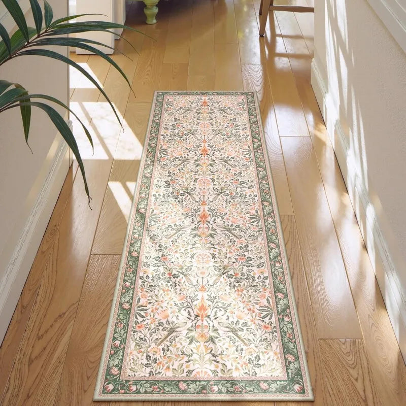 Floral Hallway Runner Rug - handmade