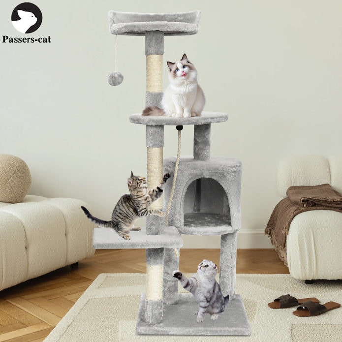 Passerscat Cat Tree Cat Tower With Toy For Indoor Cats Multi-Level With Scratching Posts Cat House Cozy Condo Padded Top Perches - handmade
