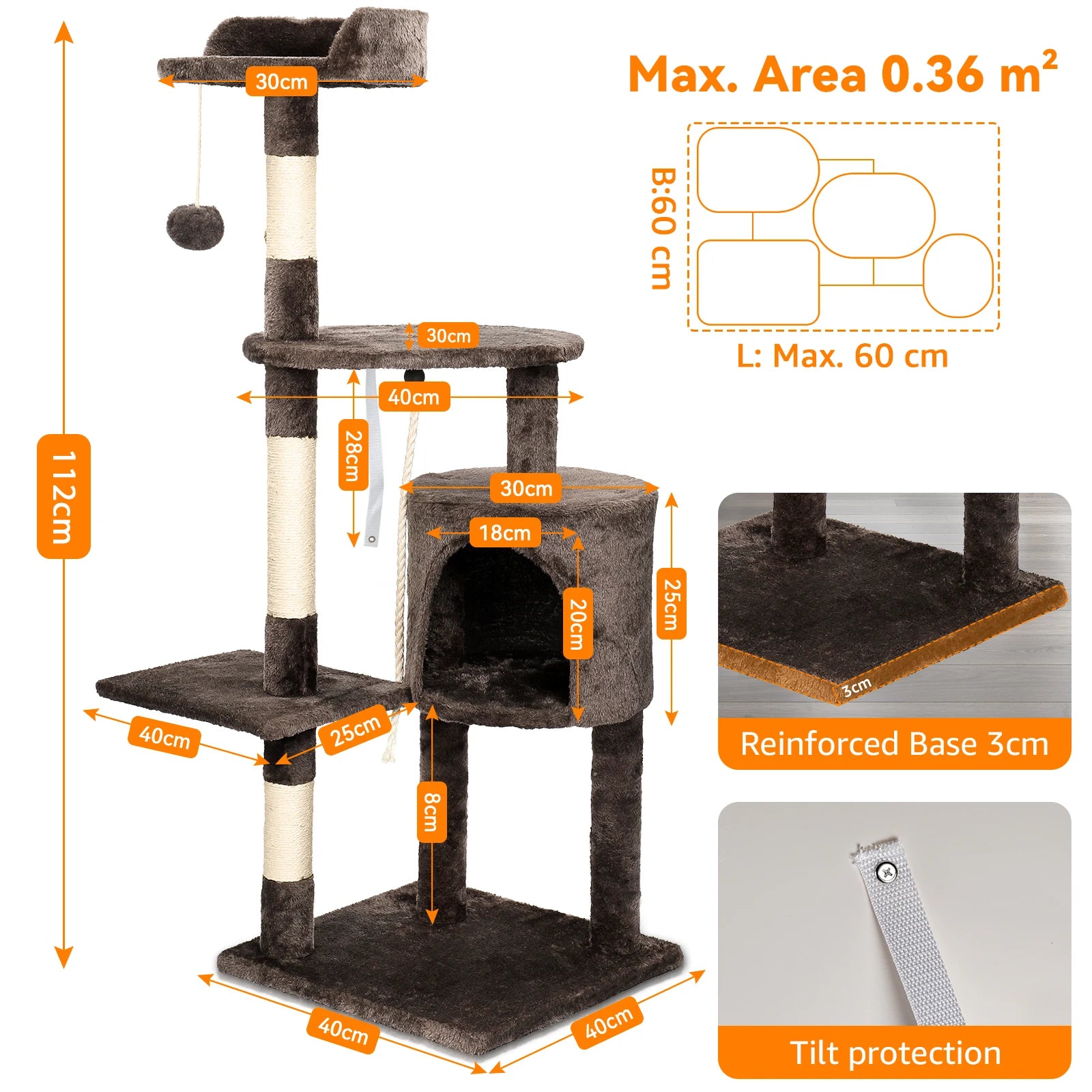 Passerscat Cat Tree Cat Tower With Toy For Indoor Cats Multi-Level With Scratching Posts Cat House Cozy Condo Padded Top Perches - handmade