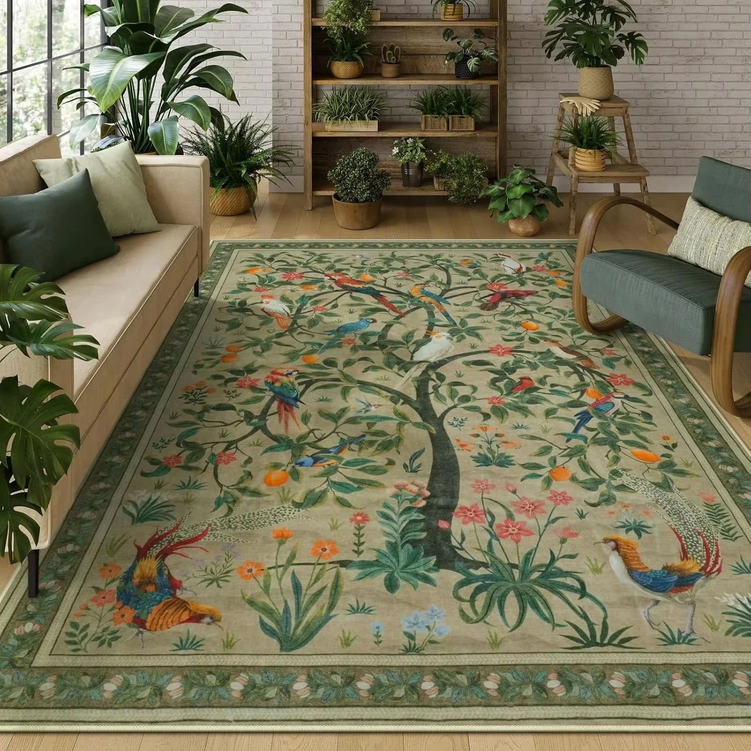 Botanical Bird Rug - handmade