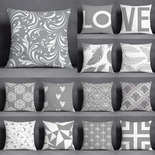 Gray White Cushion Cover Geometric Sofa Pillowcase Home Bedroom Decor