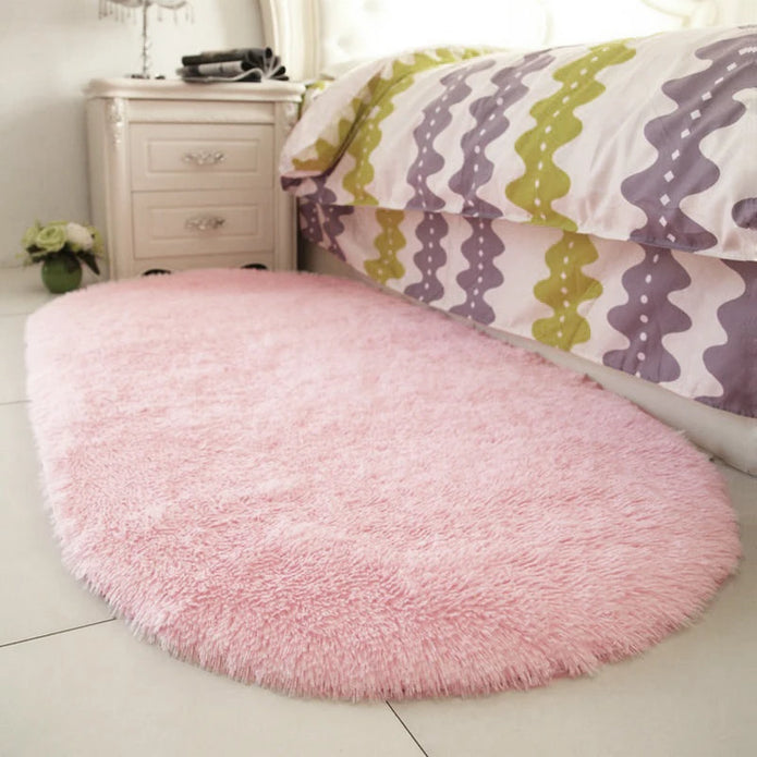 Oval Furry Plush Carpet - handmade