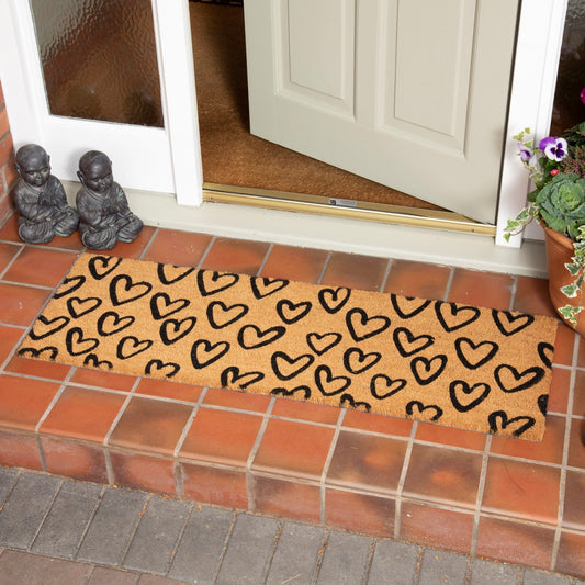 Astley Printed Pvc Backed Coir 40x120cm Printed Hearts Patio Doormat 40x120 cm / Natural / Coir RUGS_and_MORE CAP40120BKHN1