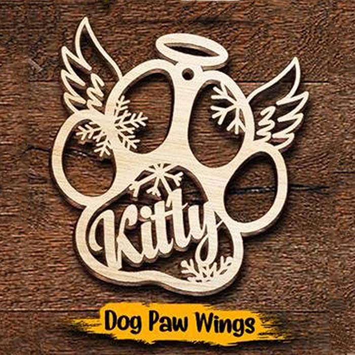 Personalised Wooden Paw Angel Wings Ornament - handmade Ornament