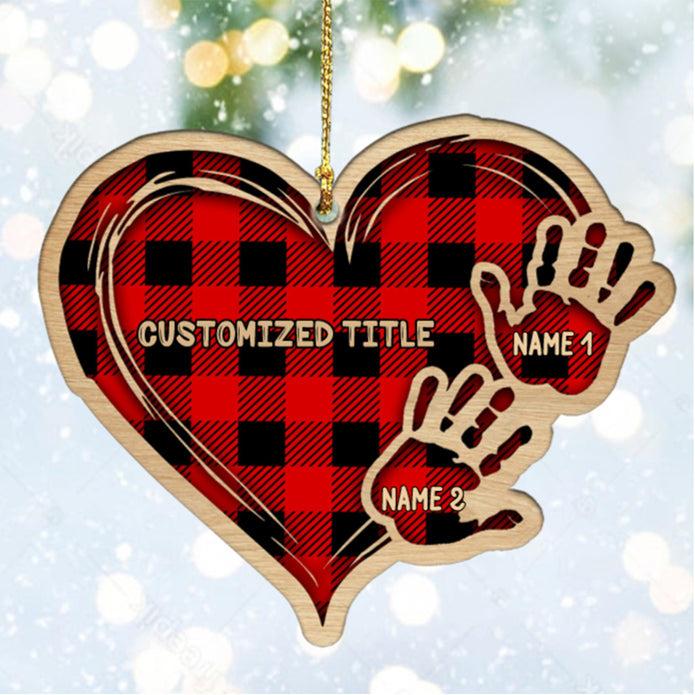 Custom Checkered Heart Family Christmas Ornament - handmade Ornament