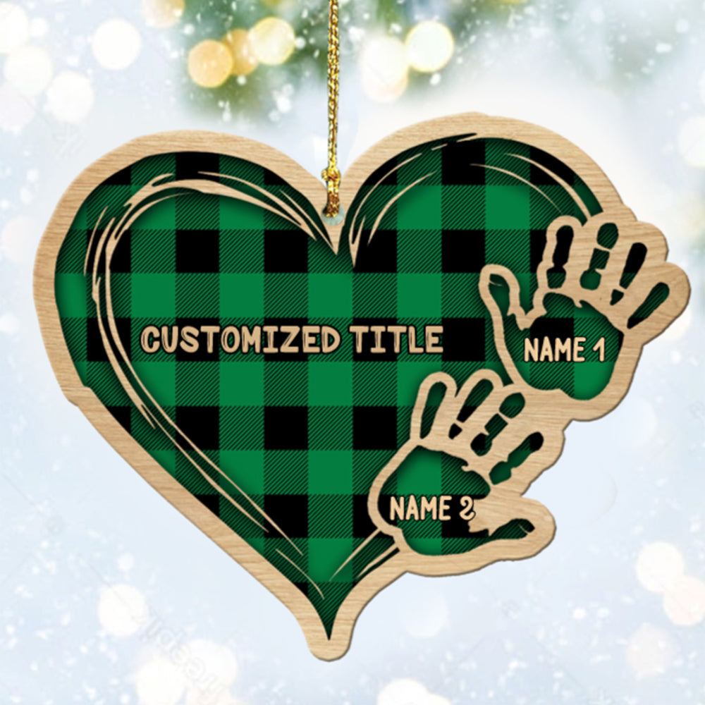 Custom Checkered Heart Family Christmas Ornament - handmade Ornament