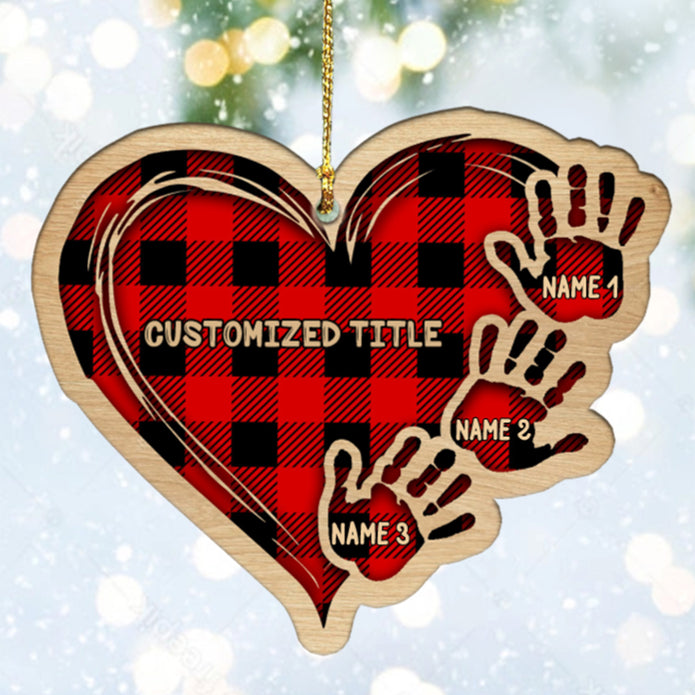 Custom Checkered Heart Family Christmas Ornament - handmade Ornament
