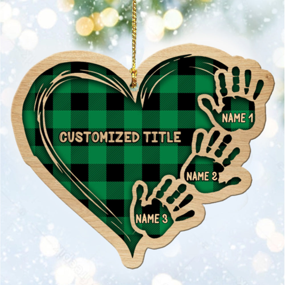 Custom Checkered Heart Family Christmas Ornament - handmade Ornament