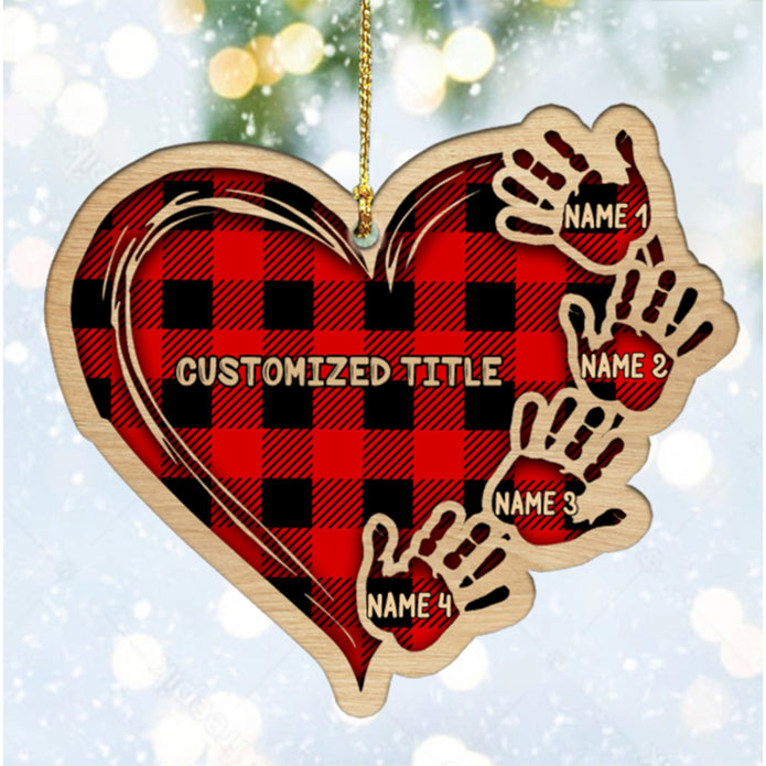 Custom Checkered Heart Family Christmas Ornament - handmade Ornament