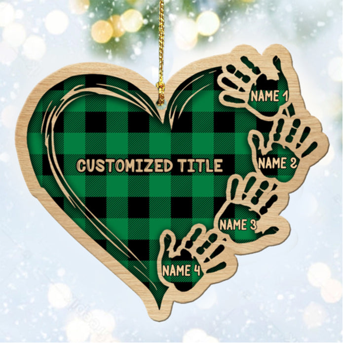 Custom Checkered Heart Family Christmas Ornament - handmade Ornament