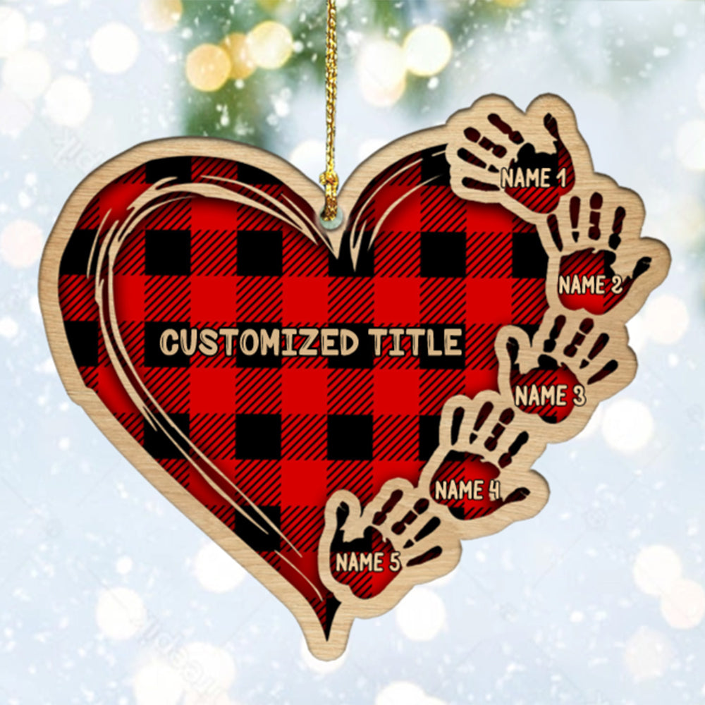 Custom Checkered Heart Family Christmas Ornament - handmade Ornament