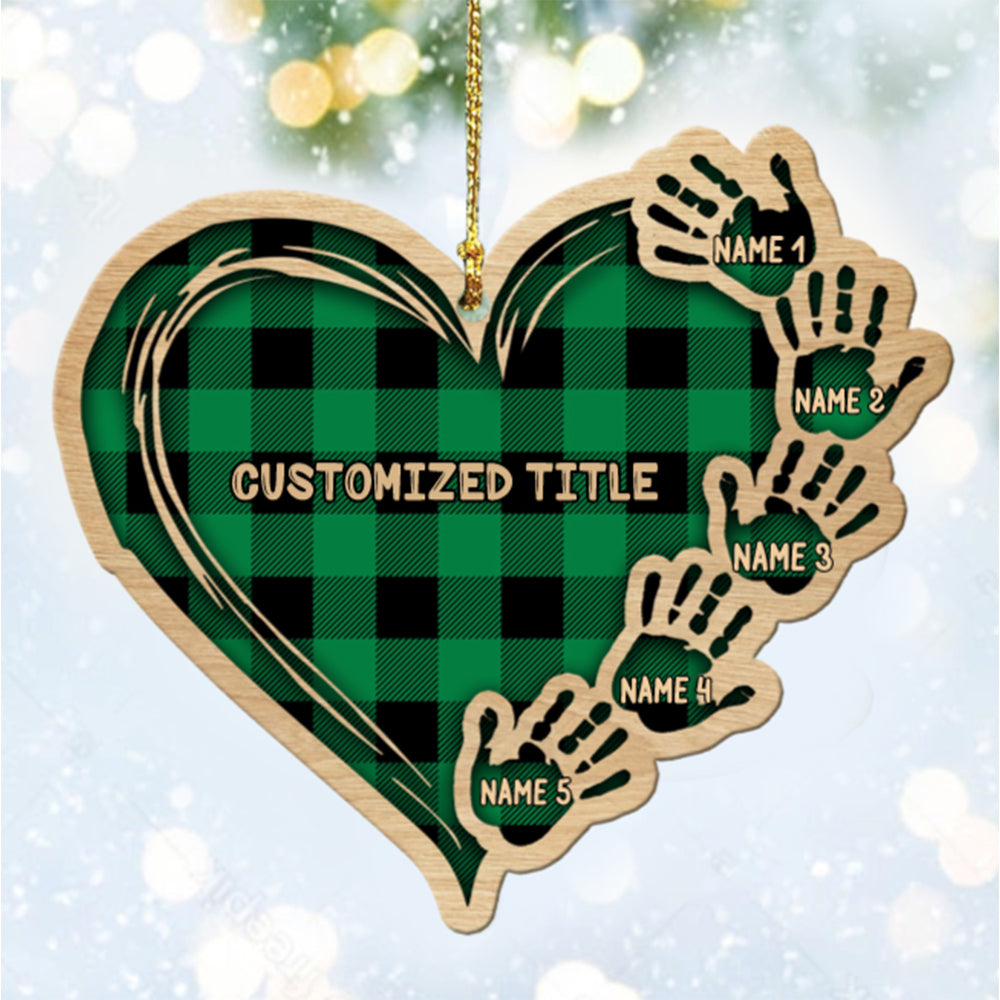 Custom Checkered Heart Family Christmas Ornament - handmade Ornament