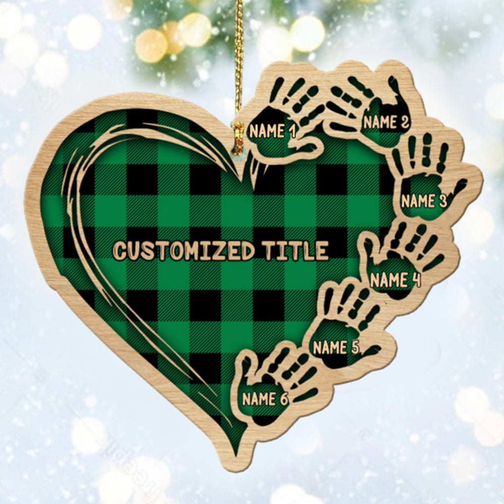 Custom Checkered Heart Family Christmas Ornament - handmade Ornament