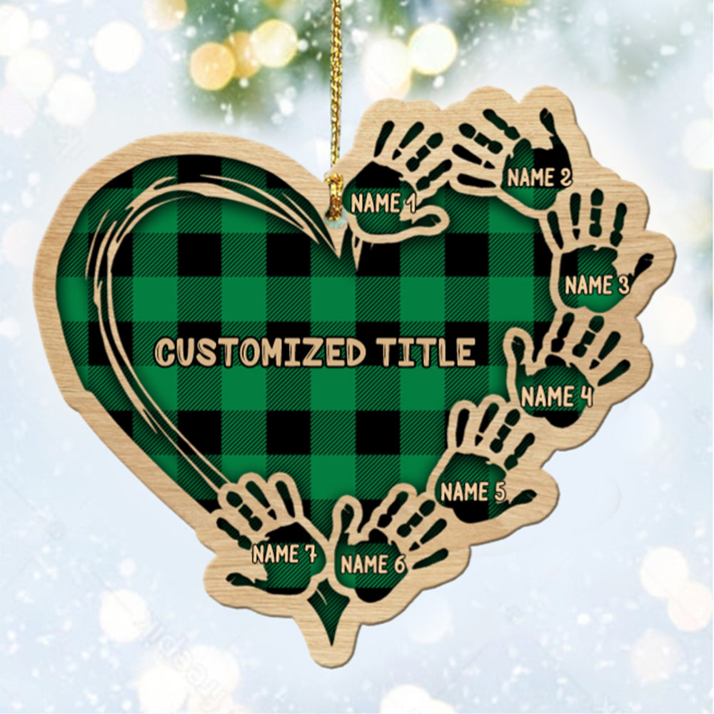 Custom Checkered Heart Family Christmas Ornament - handmade Ornament