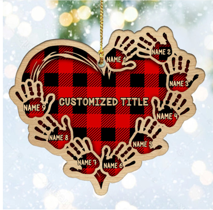 Custom Checkered Heart Family Christmas Ornament - handmade Ornament