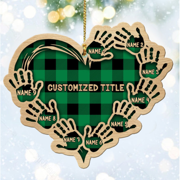 Custom Checkered Heart Family Christmas Ornament - handmade Ornament