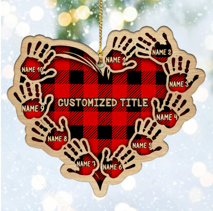 Custom Checkered Heart Family Christmas Ornament - handmade Ornament