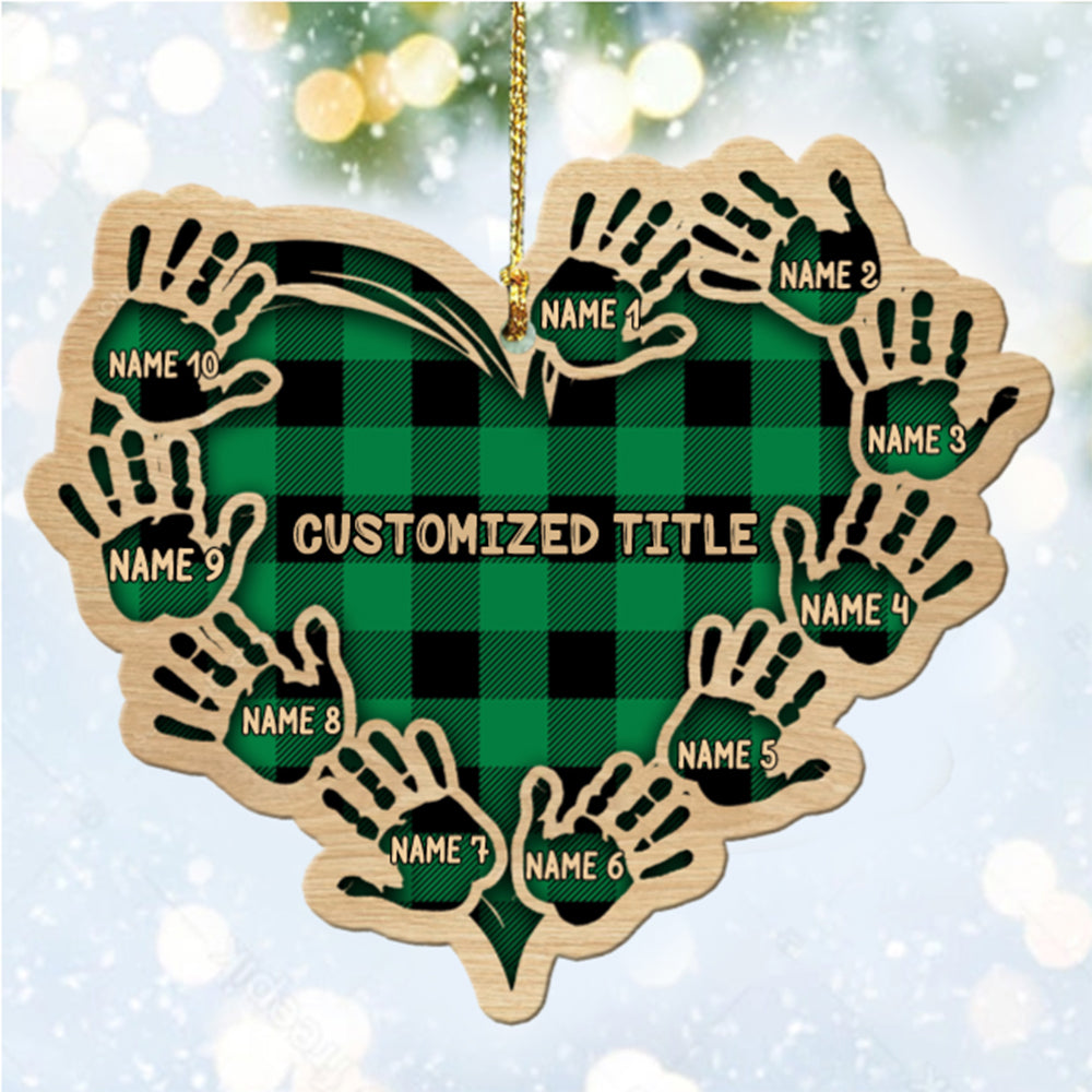 Custom Checkered Heart Family Christmas Ornament - handmade Ornament