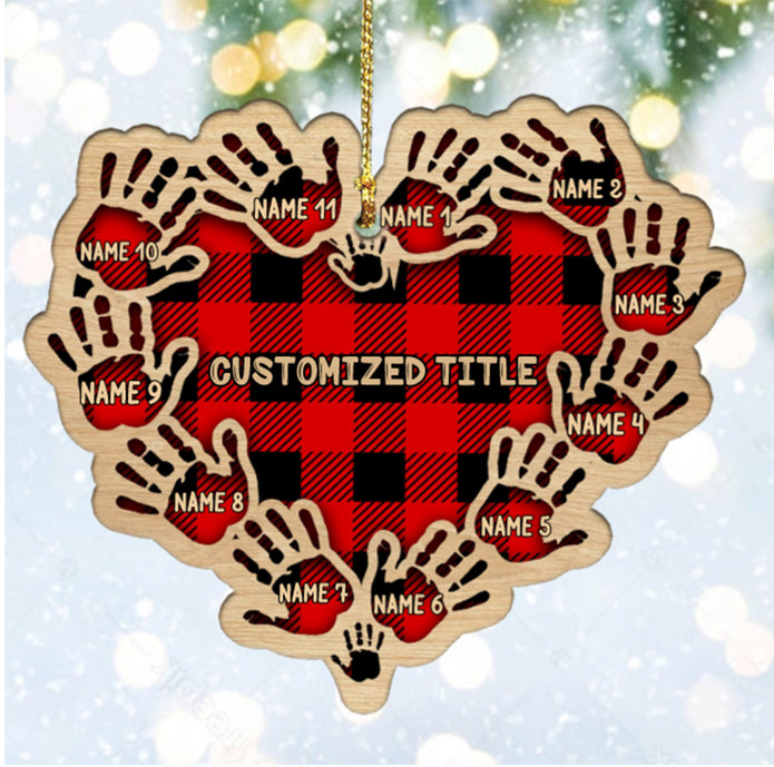 Custom Checkered Heart Family Christmas Ornament - handmade Ornament