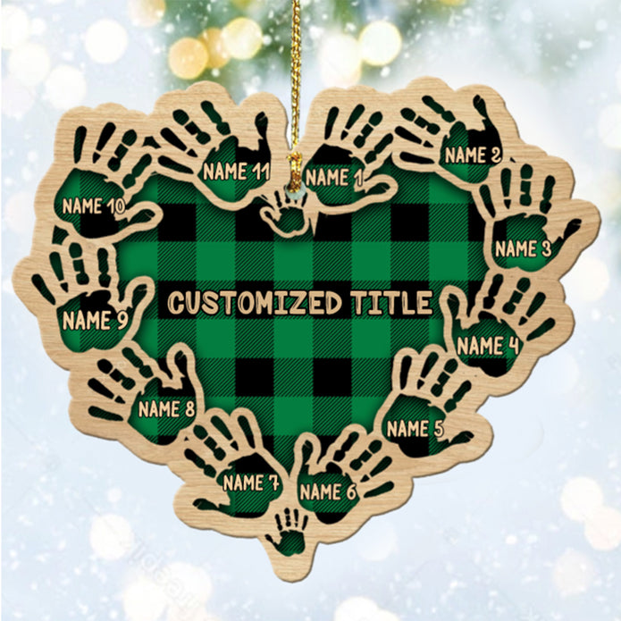 Custom Checkered Heart Family Christmas Ornament - handmade Ornament