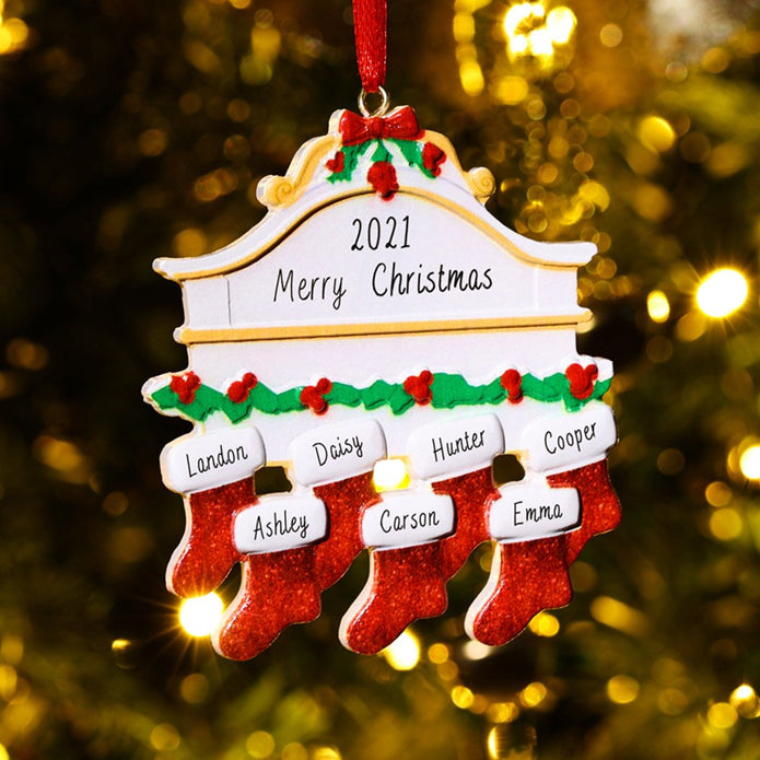 Personalised Red Stockings Family Christmas Ornament - handmade Ornament