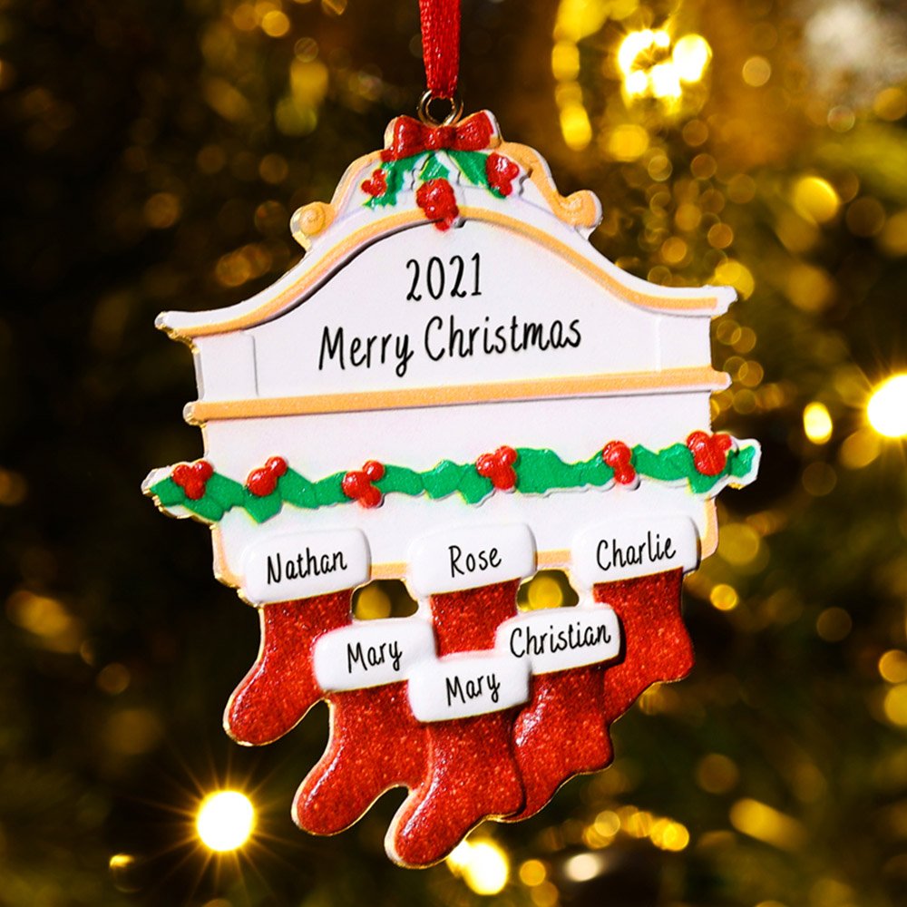 Personalised Red Stockings Family Christmas Ornament - handmade Ornament