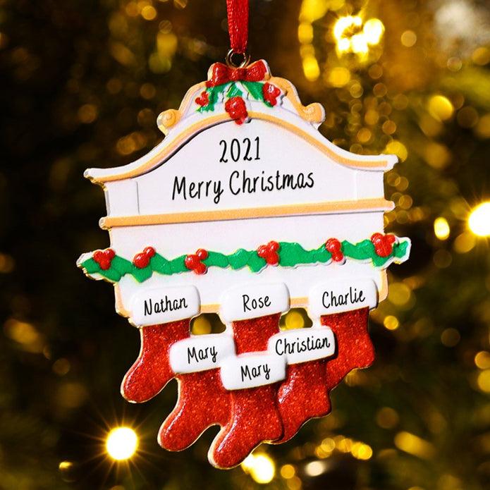 Personalised Red Stockings Family Christmas Ornament - handmade Ornament