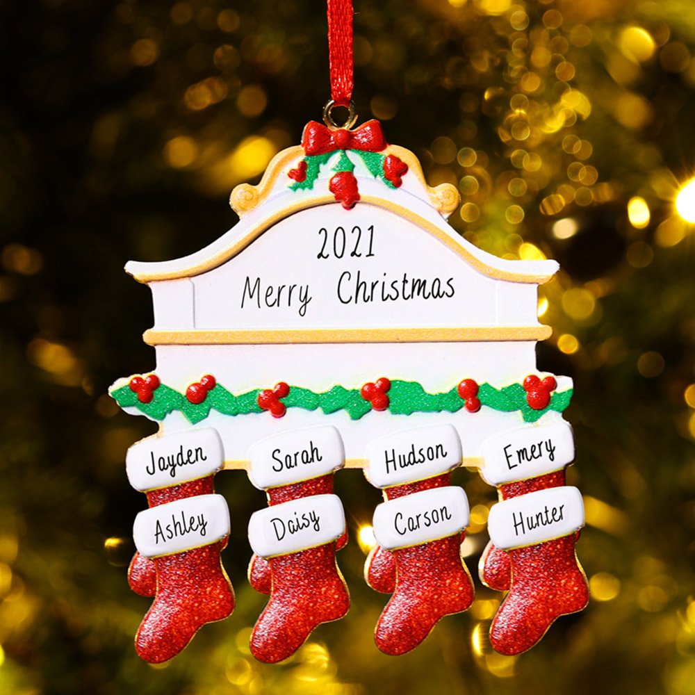Personalised Red Stockings Family Christmas Ornament - handmade Ornament
