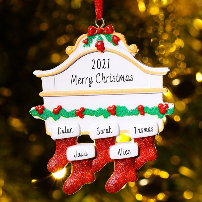 Personalised Red Stockings Family Christmas Ornament - handmade Ornament